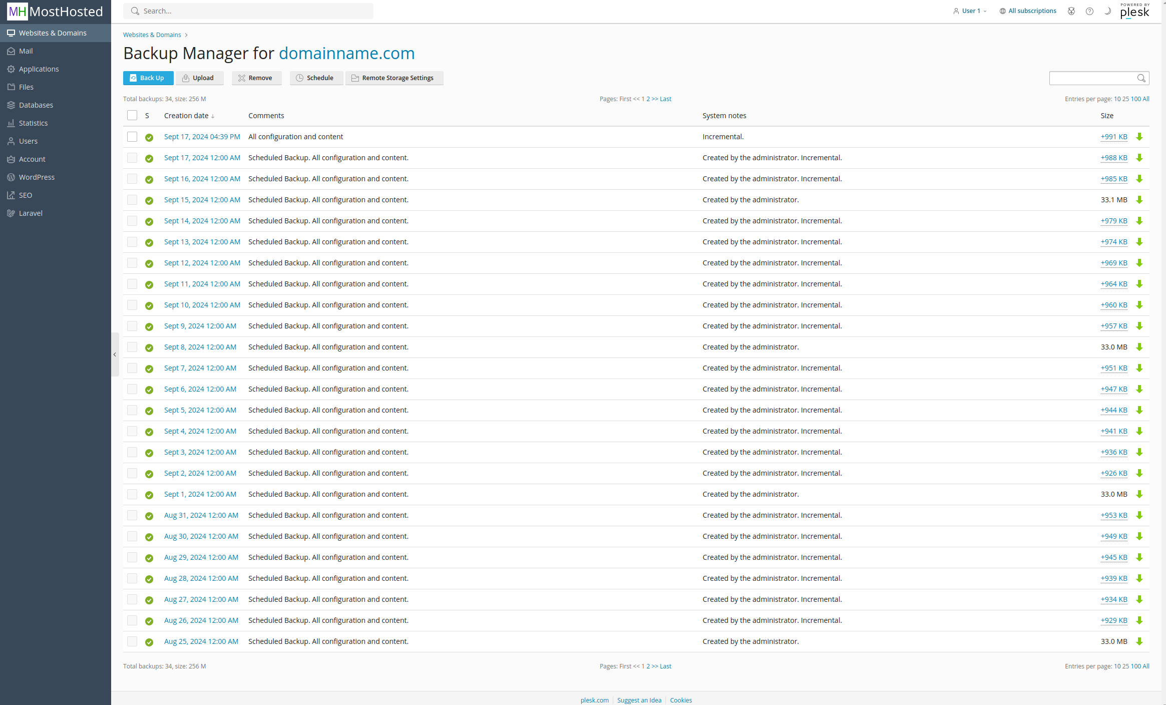 Plesk Controlpanel Backup Management